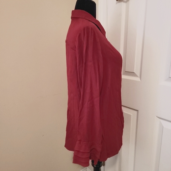 Soft Surroundings Brick Red Poets Button Down Blouse With Tiered Cuff Size 1X - Picture 2 of 8